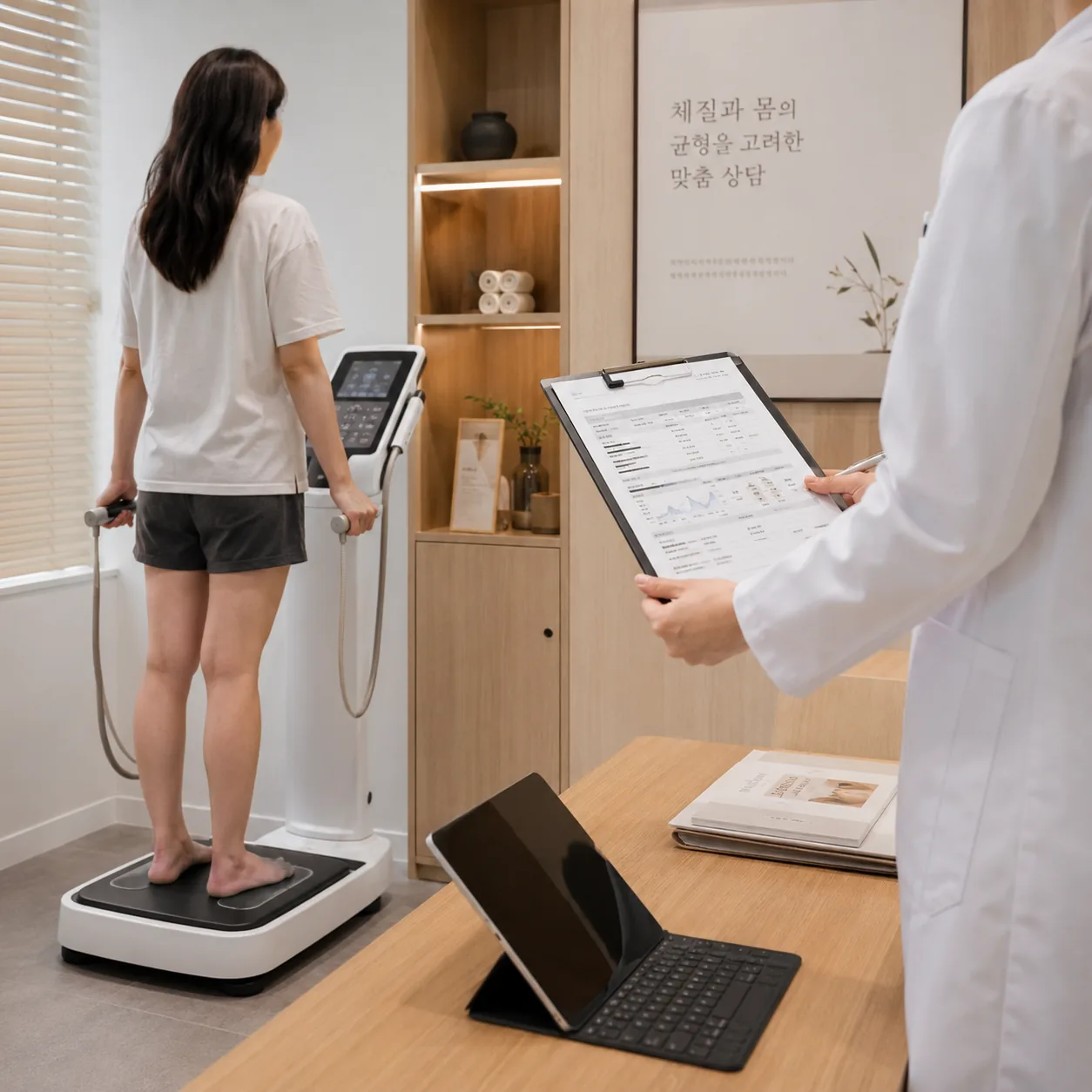 의정부 다이어트 한의원 초진 상담 전 체성분 측정 장면