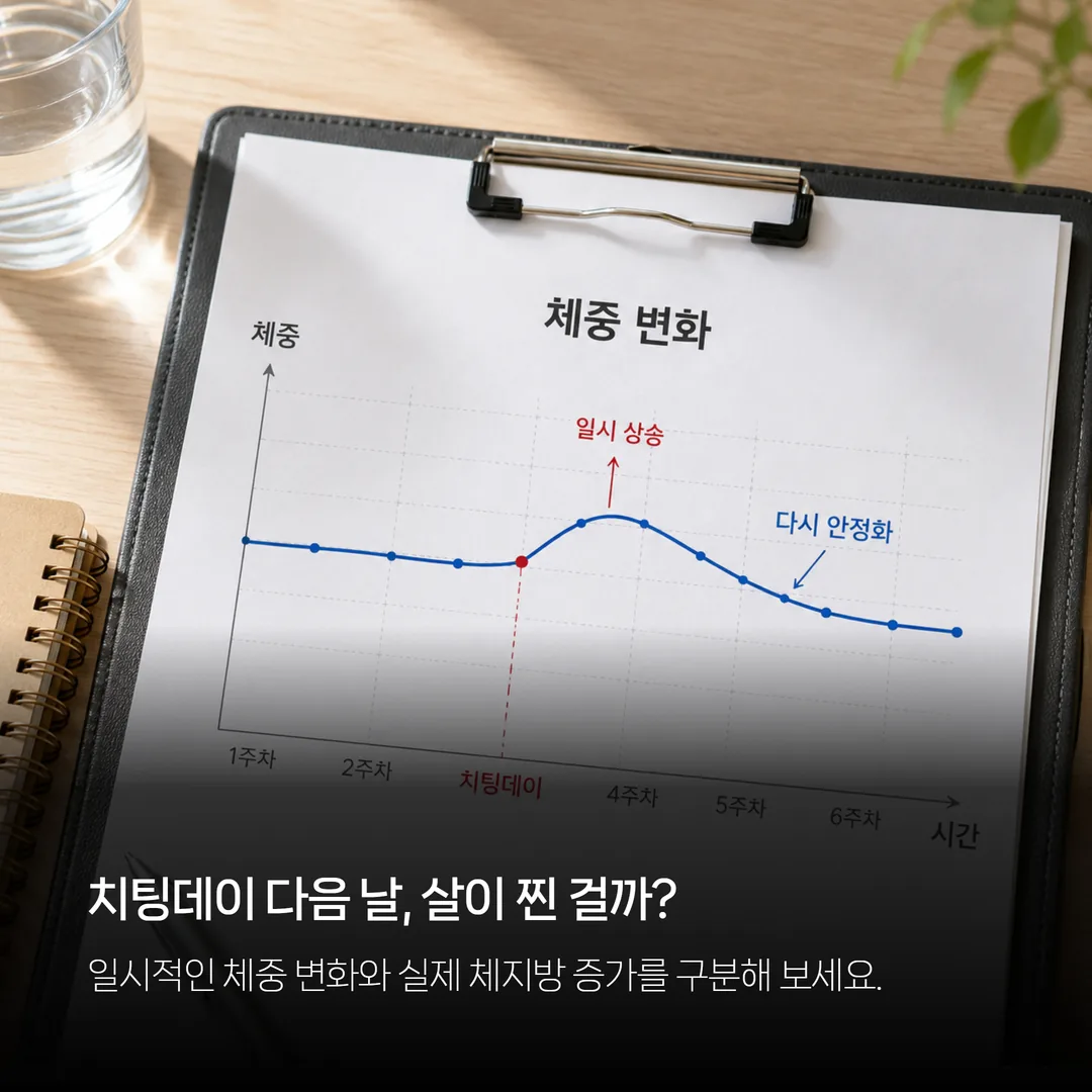 치팅데이 후 수분에 의한 일시적 체중 증가와 회복 곡선